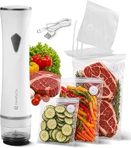Chef Preserve Compact Vacuum Sealer for Food (Vacuum Sealer Machine + 30 Reusable Vacuum Bags) Powerful Handheld Vacuum Sealer Machine