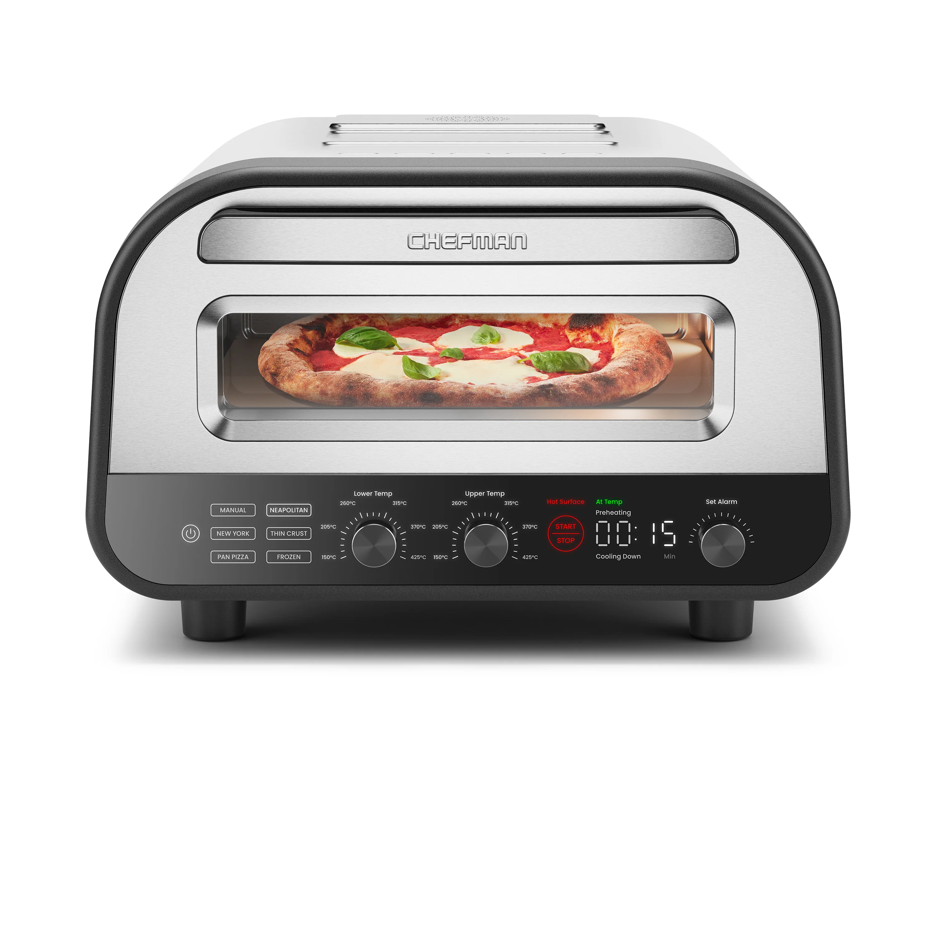 CHEFMAN Indoor Pizza Oven - Makes 12 Inch Pizzas in Minutes, Heats up to 800°F - Countertop Electric Pizza Maker with 5 Touchscreen Presets, Pizza Stone and Peel Included - Stainless Steel