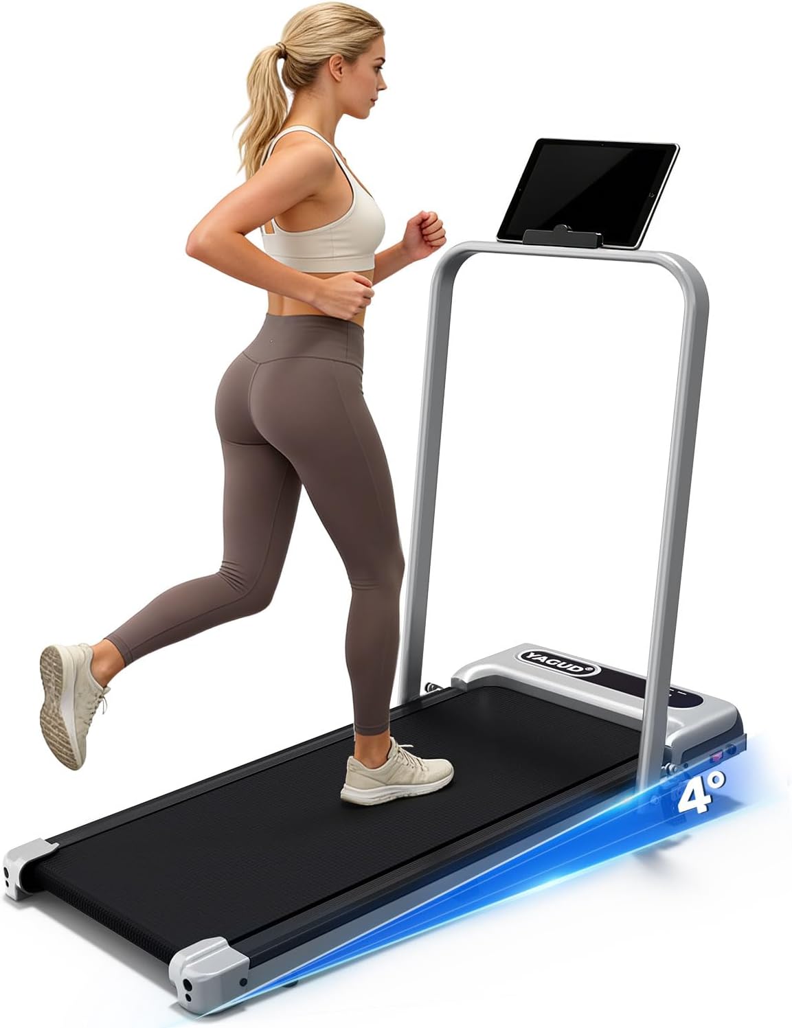 Yagud Walking Pad Treadmill with Handlebar and Incline, Foldable Under Desk Treadmill with Remote Control and LED Display